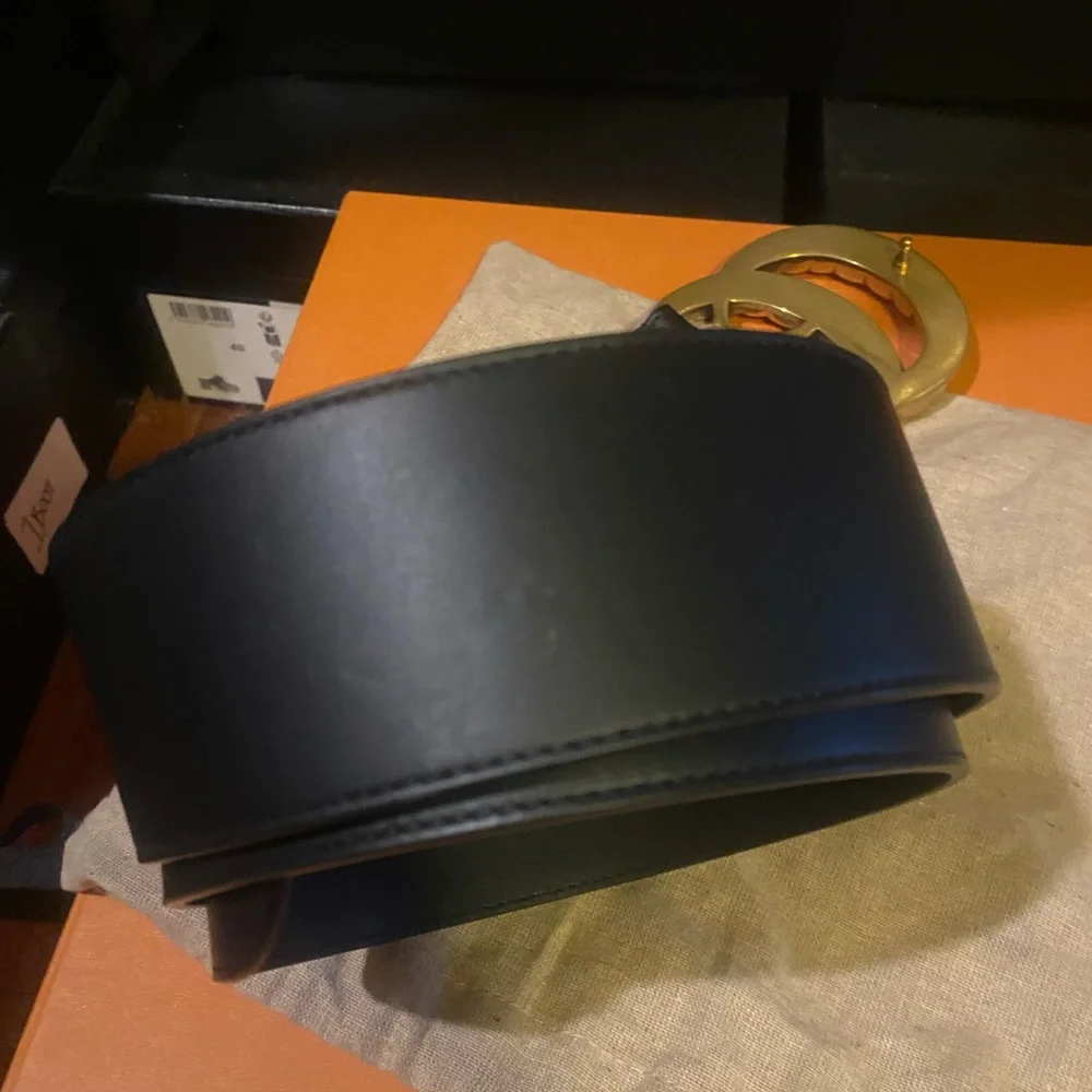 Gucci Black Leather Belt with Gold Crystal Double G Buckle